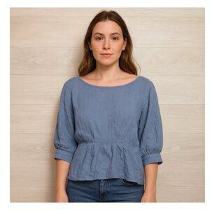 Nordstrom Women's Size XS Blue Short Sleeve Wool Blend Blouse Top